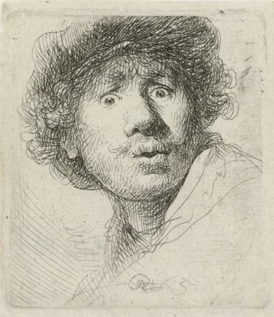 Självporträtt med basker och storögd, 1630 av Rembrandt van Rijn