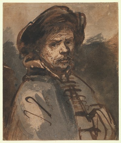 Selvportræt, 1635-40 (pen og brunt blæk) swed av Rembrandt van Rijn