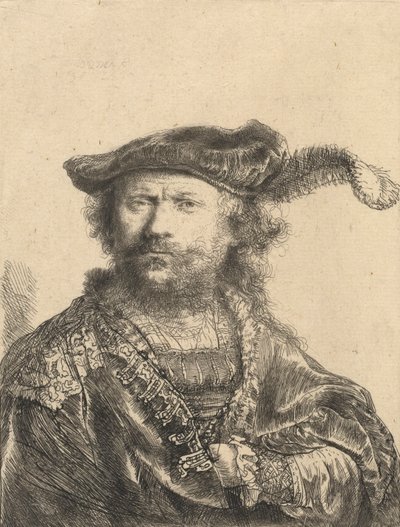 Självporträtt i sammetsmössa med plym, 1638 av Rembrandt van Rijn