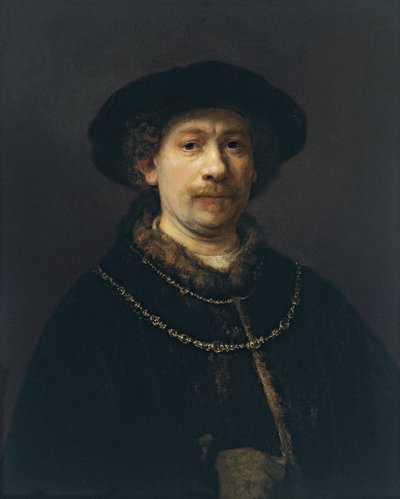 Självporträtt med basker och två guldkedjor, ca 1642 av Rembrandt van Rijn