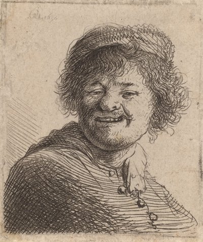 Självporträtt i en mössa som skrattar, 1630 av Rembrandt van Rijn