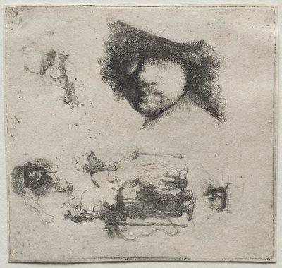 Studieark: Självporträtt, ett tiggarpar, etc. av Rembrandt van Rijn
