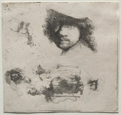 Studieark: Självporträtt, ett tiggarpar, etc., c. 1632. av Rembrandt van Rijn