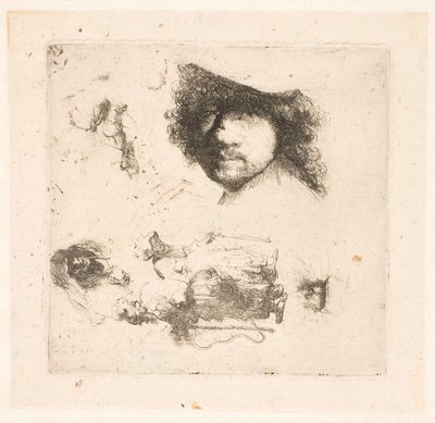 Studieblad: chef för Rembrandt, tiggarpar, chefer för gubbe och gumma, etc. av Rembrandt van Rijn