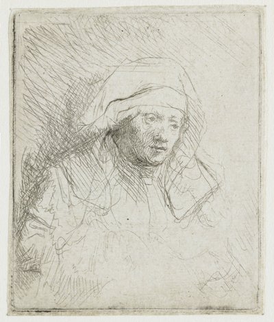 En sjuk kvinna med en stor vit huvudbonad (Saskia) av Rembrandt van Rijn
