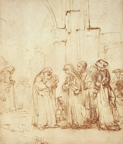 Simeon och Jesus i templet (teckning) av Rembrandt van Rijn