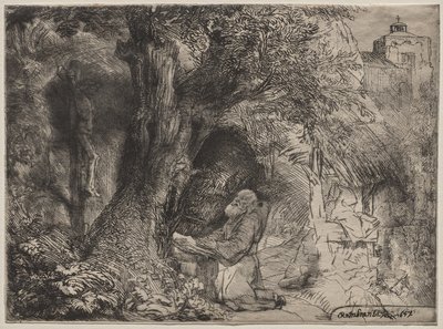 Sankt Franciskus ber under ett träd av Rembrandt van Rijn
