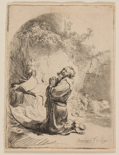 St. Hieronymus ber: välvd av Rembrandt van Rijn