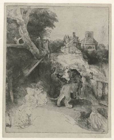 St Jerome läser i ett italienskt landskap St Hieronymus läser i ett italienskt landskap av Rembrandt van Rijn