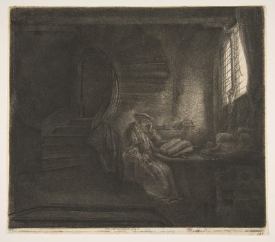St. Hieronymus i en mörk kammare, 1642. av Rembrandt van Rijn