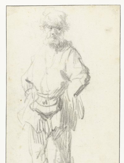 Stående man med en påse av Rembrandt van Rijn