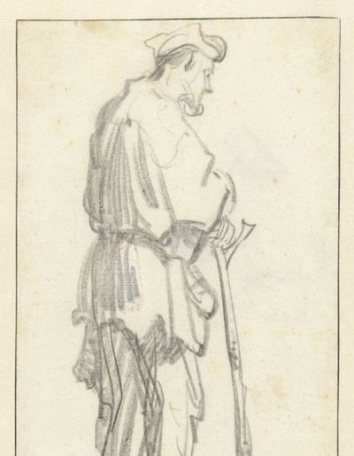Stående man med en pinne, vänd åt höger av Rembrandt van Rijn