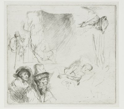 Studieteckning med en sjuk kvinna i sängen av Rembrandt van Rijn