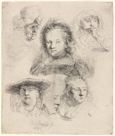 Studier av chefen för Saskia och andra av Rembrandt van Rijn