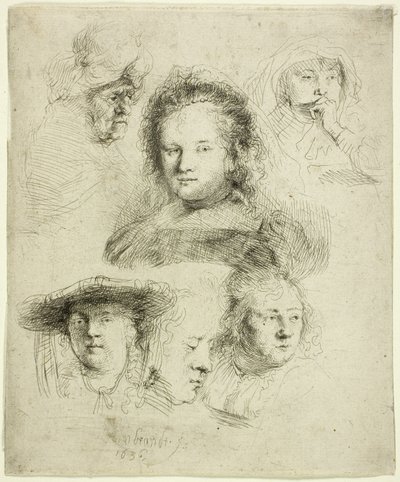 Studier av chefen för Saskia och andra av Rembrandt van Rijn