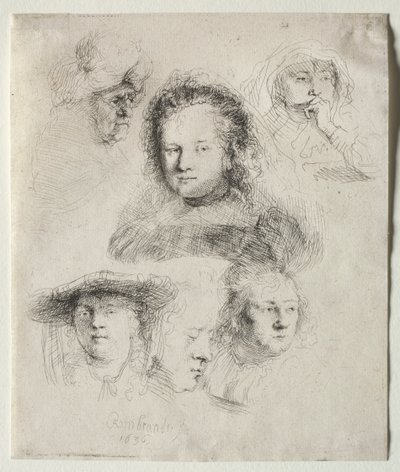 Studier av chefen för Saskia och andra av Rembrandt van Rijn
