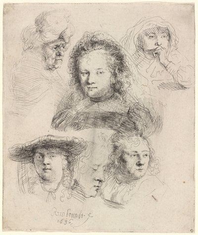 Studier av Saskias huvud och andra motiv av Rembrandt van Rijn