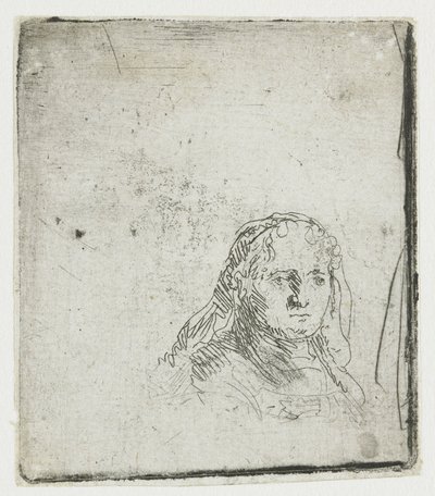 Studie av en kvinnas huvud av Rembrandt van Rijn