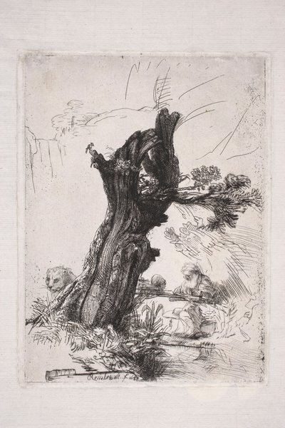 Den helige Hieronymus skriver vid en pilstam av Rembrandt van Rijn