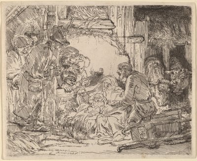 Herdarnas tillbedjan: med lampan av Rembrandt van Rijn