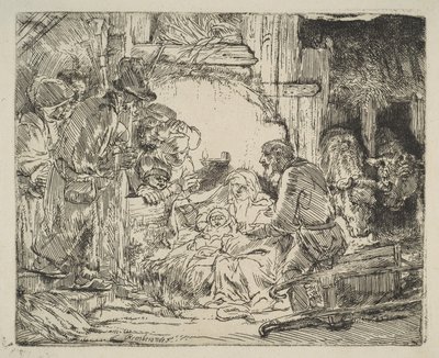 Herdarnas tillbedjan, med lampan, ca. 1654. av Rembrandt van Rijn