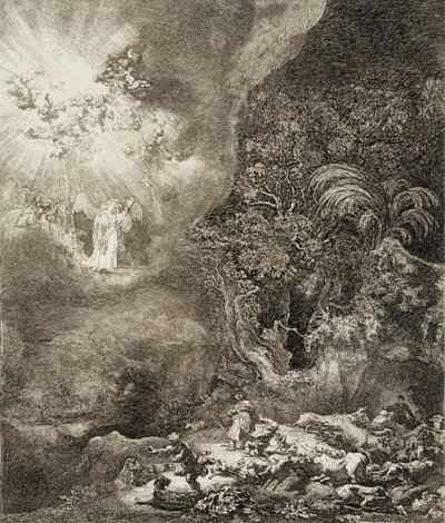 Ängeln som uppenbarade sig för herdarna av Rembrandt van Rijn