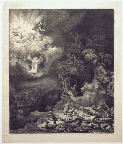 Ängeln som uppenbarade sig för herdarna av Rembrandt van Rijn