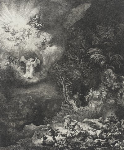 Ängeln som visar sig för herdarna, 1634 av Rembrandt van Rijn