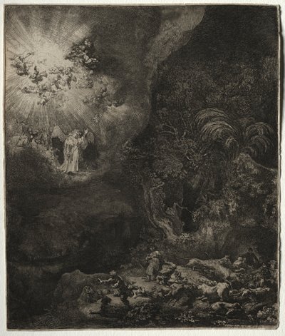 Ängeln som visar sig för herdarna, 1634. av Rembrandt van Rijn