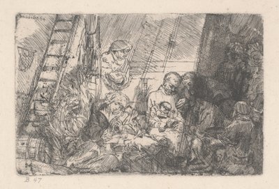 Omskärelsen i stallet, 1646-54 (bläck på papper) av Rembrandt van Rijn