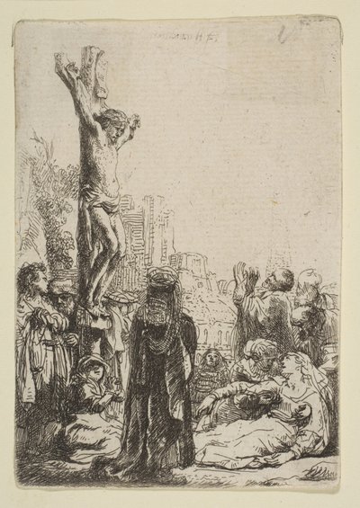 Korsfästelsen: Liten tallrik, ca. 1635. av Rembrandt van Rijn
