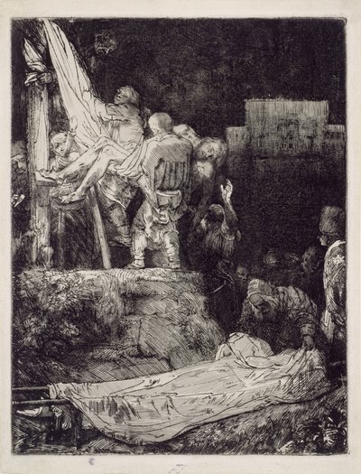 ”Nedtagningen från korset” i fackelljus av Rembrandt van Rijn