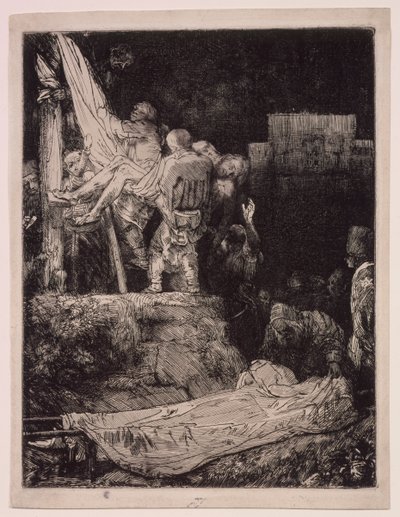 ”Nedtagningen från korset” i fackelljus av Rembrandt van Rijn
