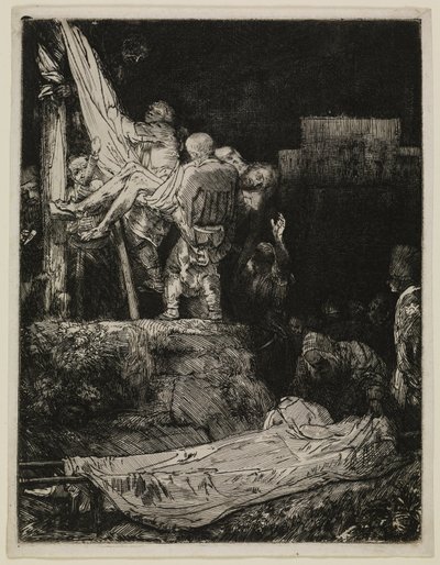 ”Nedtagningen från korset” i fackelljus av Rembrandt van Rijn