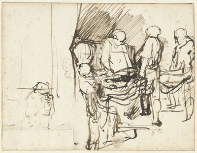 ”Begravningen”, över en skiss av en bödel av Rembrandt van Rijn