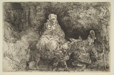 Flygningen till Egypten: Crossing a Brook, 1654. av Rembrandt van Rijn