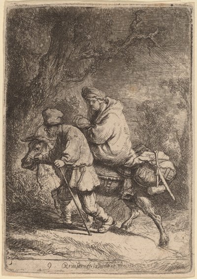 Flygningen till Egypten: Liten av Rembrandt van Rijn