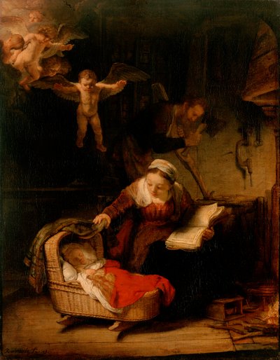 Den heliga familjen med änglar av Rembrandt van Rijn