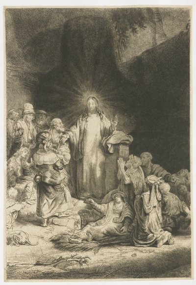 ”De hundra gulden-trycket”: det centrala motivet med Kristus som predikar av Rembrandt van Rijn