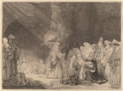 Presentationen i templet: avlångt tryck av Rembrandt van Rijn