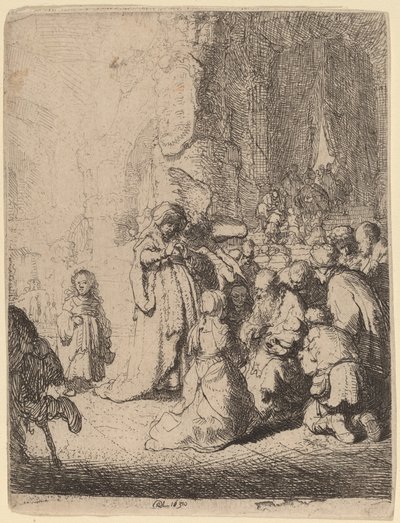 Presentationen i templet med ängeln: Liten tallrik av Rembrandt van Rijn