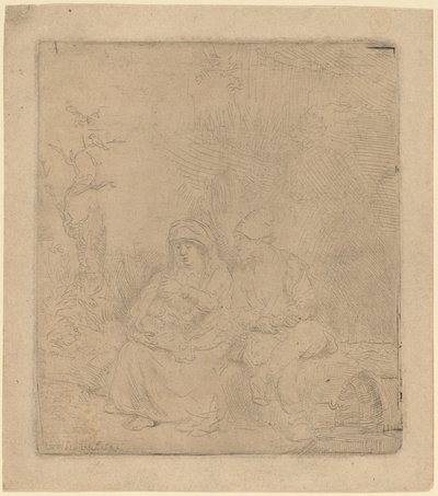 The Rest on the Flight: Lightly Etched, 1645. av Rembrandt van Rijn