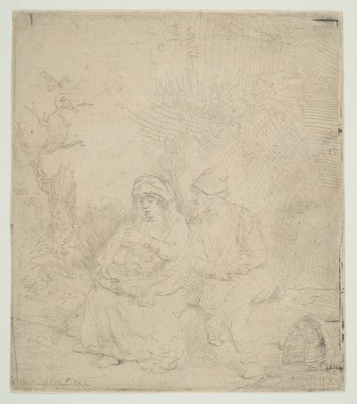 Resten på flykten till Egypten, lätt etsat, 1645. av Rembrandt van Rijn