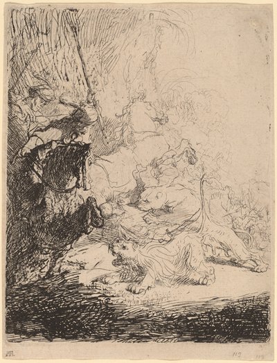 Den lilla lejonjakten (med två lejon) av Rembrandt van Rijn