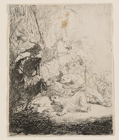 Den lilla lejonjakten (med två lejon) av Rembrandt van Rijn