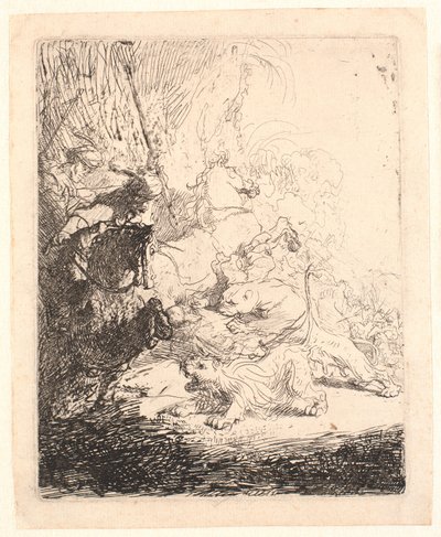 Den lilla lejonjakten (med två lejon) av Rembrandt van Rijn