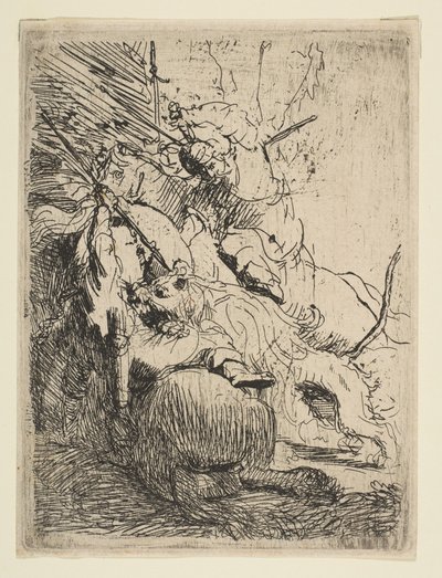 Den lilla lejonjakten med ett lejon, ca. 1629. av Rembrandt van Rijn