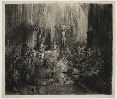 De tre korsen Kristus korsfäst mellan de två tjuvarna: "De tre korsen" av Rembrandt van Rijn