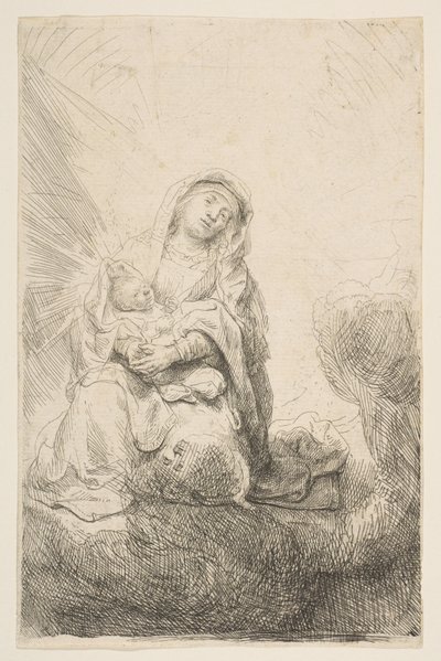 Jungfrun och barnet i molnen, 1641. av Rembrandt van Rijn