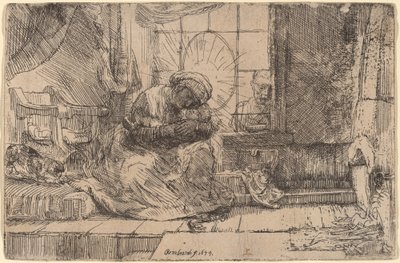 Jungfrun och barnet med katten och ormen av Rembrandt van Rijn